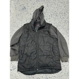 Southpole Hooded Jacket Medium Black Puffer‎ with Gray Knit Sleeves